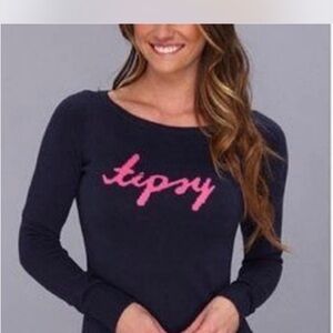Lilly Pulitzer Navy and Pink Crew Neck Tipsy Marielle Sweater